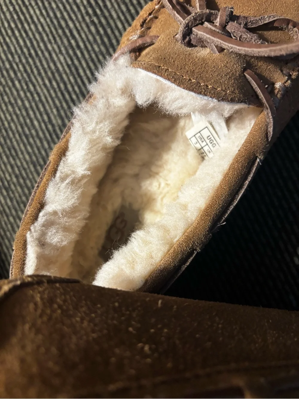 UGG Youth Suede Moccasin Slippers in Chestnut Brown